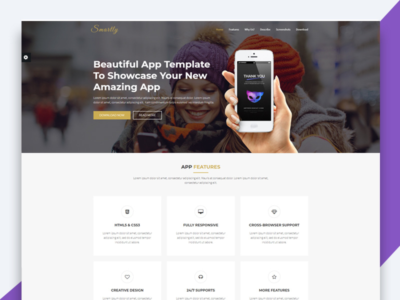 Smartly – App Landing Page HTML Template html template revolthemes web design bootstrap web css html business landing page