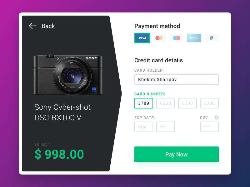 Daily UI Challenge #002 - Credit Card Checkout payment credit card checkout ecommerce dailyui