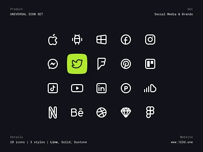 Universal Icon Set | Social Media & Brands brands clean dark duotone figma glyph icon icon design icon pack icon set icons interface line minimalism social social media solid ui ux vector