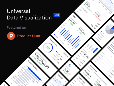Universal Data Visualization on Product Hunt 123done analytics bar chart charts component dashboard data data visualization dataviz doughnut figma graph infographic product hunt producthunt table ui universal data visualization widgets