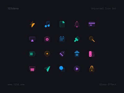 Universal Icon Set | Glass Effect 123done color colorful figma glass glass effect glass icon glassmorphism glyph icon icon design icon pack icon set icon system iconography icons iconset symbol universal icon set vector icons