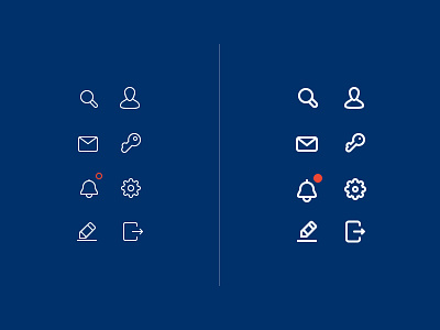 Simple icon set with different line width. bell cogwheel edit exit icon ios key magnifier mail retina user web