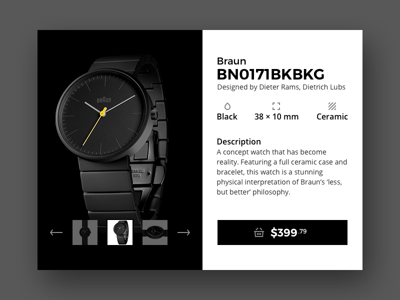 Item Card - Design Lab #1 braun clean ux ui minimal minimalism design lab shop card item watch