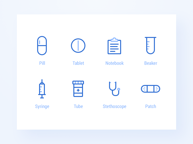Medical Icons beaker icon medical notebook patch pill stethoscope syringe tablet tube