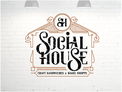 Social House art deco diner eat food house letters line art lunch sandwich typography