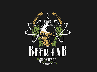 Beer Lab atoms beer bottle brew brewery brewing bubbles craft hops lab leaves skull