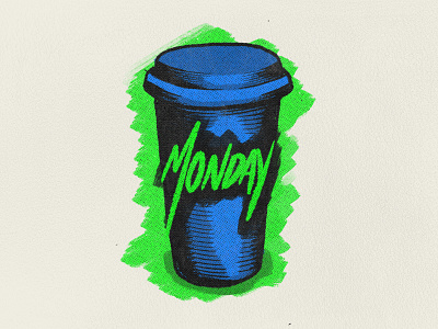 Monday Survival.. coffee illustration monday neon screen print survival