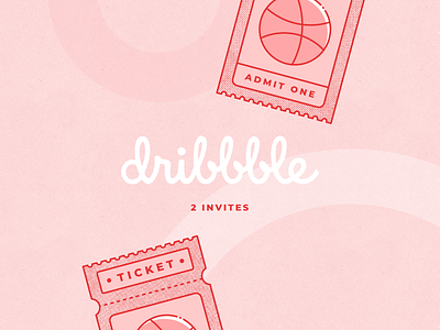Two Dribbble Invites 2d draft flat giveaway icon invitation invite player ticket