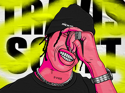 Travis Scott astroworld cartoon character drawing face hype hypebeast illustration illustrator pink portrait poster procreate rapper travis scott type yellow