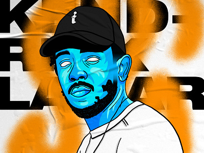 Kendrick Lamar blue cartoon character drawing face fire graphic design illustration illustrator kendrick lamar orange paper people portrait poster procreate sketch texture type typogaphy