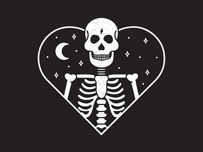 Hello Dribbble! black black and white debut first shot grunge heart moon night skeleton skull stars tattoo