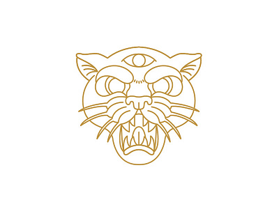 Panther animal badge design flat vector illustration icon logo monoline panther tattoo third eye gold wild