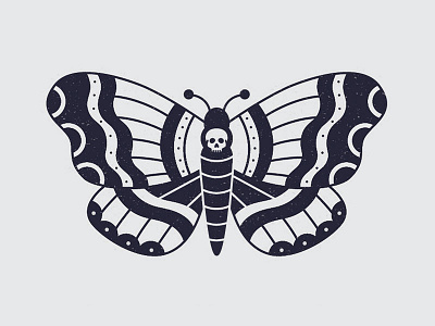 Life Over Death badge butterfly flat design tattoo grey icon illustration logo navy skull texture vector