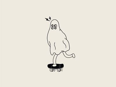 Ghost Rider beige character cute flat ghost hand drawn illustration mascot monoline skate skateboard skater