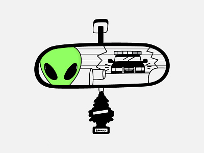 Unusual Suspect alien car character chase drive green grey illustration mirror neon police