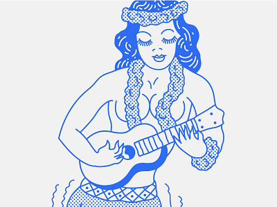 Sailor Jerry blue dance girl guitar half tone hawaii hula island old school sailor jerry sunset vintage