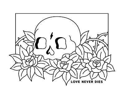 Love Never Dies beautiful death flower flowers illustration line love monoline pretty rose skull thorn