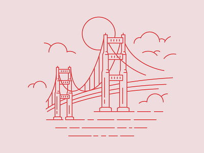 Golden Gate bridge california cloud golden gate illustration line monoline pink red san francisco sun the bay