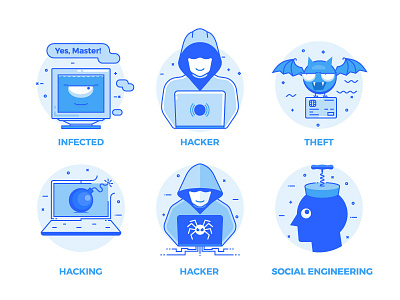 Hacker icons blue computer flat geek hacker hacking icon line outline programmer