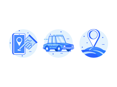 Taxi service icons blue call car icons navigation service taxi