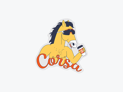 Corsa Coffee Sticker branding coffee corsa design glasses horse icon illustration logo typography
