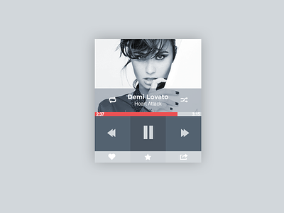 Music Player Widget app application button design element flat interface music music player plain player red ui ux web widget