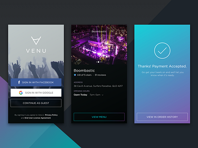 Venu App Core Screens