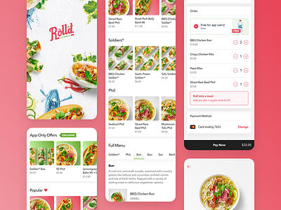 Roll'd App checkout food gradient mobile app online order restaurant