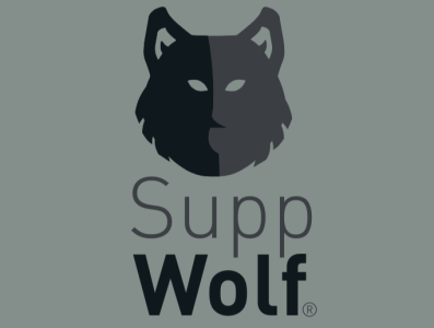 SuppWolf bar graph design logo typography