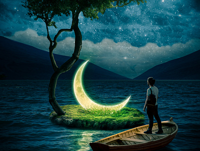 Moon fantasy graphics island man moon walpepper