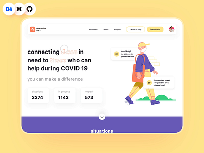 QuarantineAid website landing page animation app case study corona coronavirus covid19 design freelance help illustration interaction lockdown opensource product product design ui ux web webdesign website