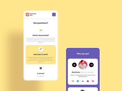 Lander sections | Quarantineaid.in website about us animation app cards corona dailyui design freelance how interaction mobile open source product profile quarantine question ui ux web website