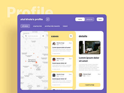 Profile | Quarantineaid.in website app case study corona covid daily ui design designer freebie freelance help landing page open source product profile quarantine ui ui ux ux web website