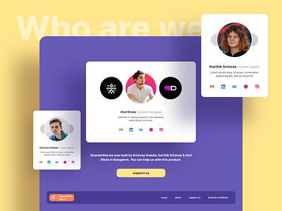 Who we are section | Quarantineaid.in website coronavirus covid19 filter freelancer freelancers illustration interaction interactiondesign lander login mobile web open source product product design ui ux uiux web webdesign website who we are