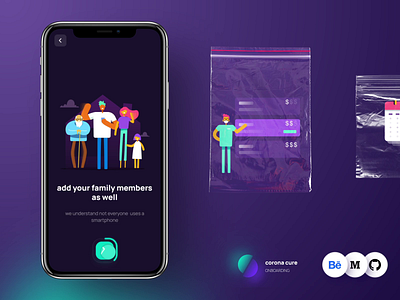 Onboarding for coronacure animation app casestudy corona covid19 dark design freelance health illustration interaction medical onboarding opensource product tech ui ux vaccine web