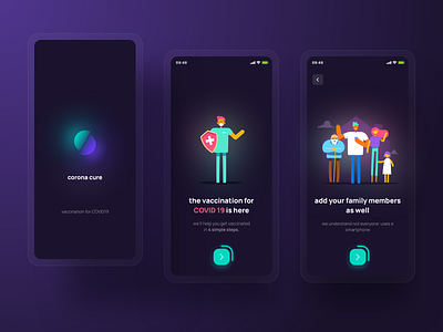 Onboarding 1.1 | coronacure app case study corona covid design freelance health illustration location logo medical mobile onboarding open source product splash screen ui ux vaccine