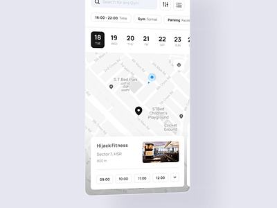 Gyms around you animation app around book class design find fitness freelance gym heath interaction location map navigation product session ui ux way