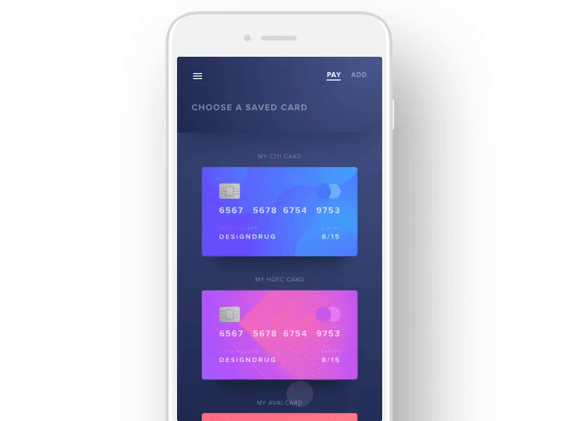 Credit Card Checkout. Daily UI #002 animation app card checkout dailyui interaction iphone mobile pay payment ui design ux design