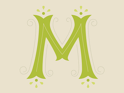 M bifurcated serif dotted line flourish green inline lettering m spunky spur