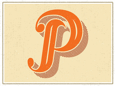 P brushcript drop shadow inline lettering orange script vintage