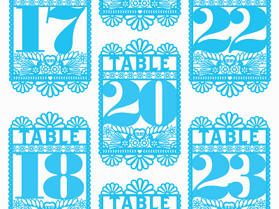 Papel Picado Table Numbers flower illustration papel picado typography