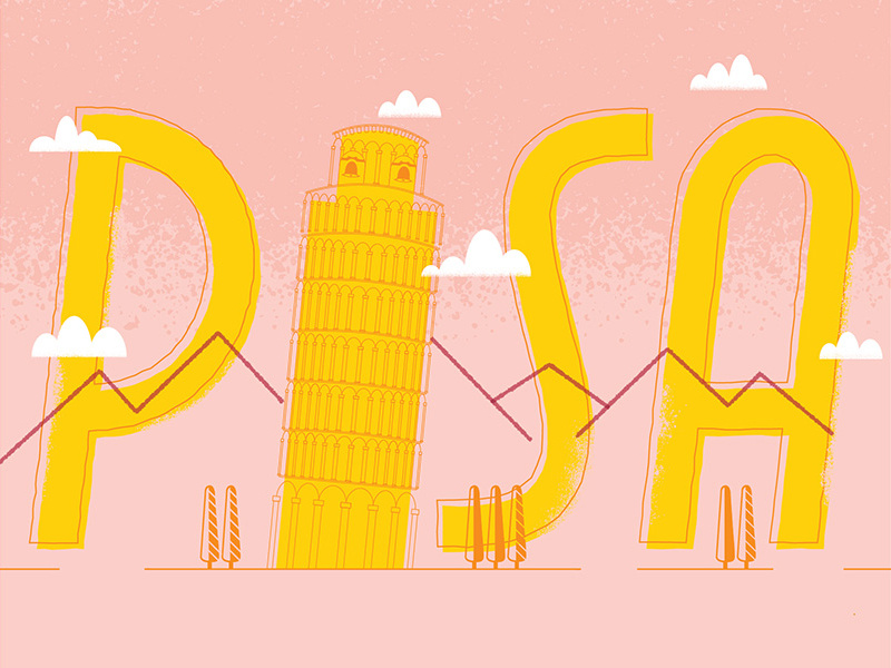 Pisa coral pink gold pisa illustrator vector typography texture italian modern illustration lettering