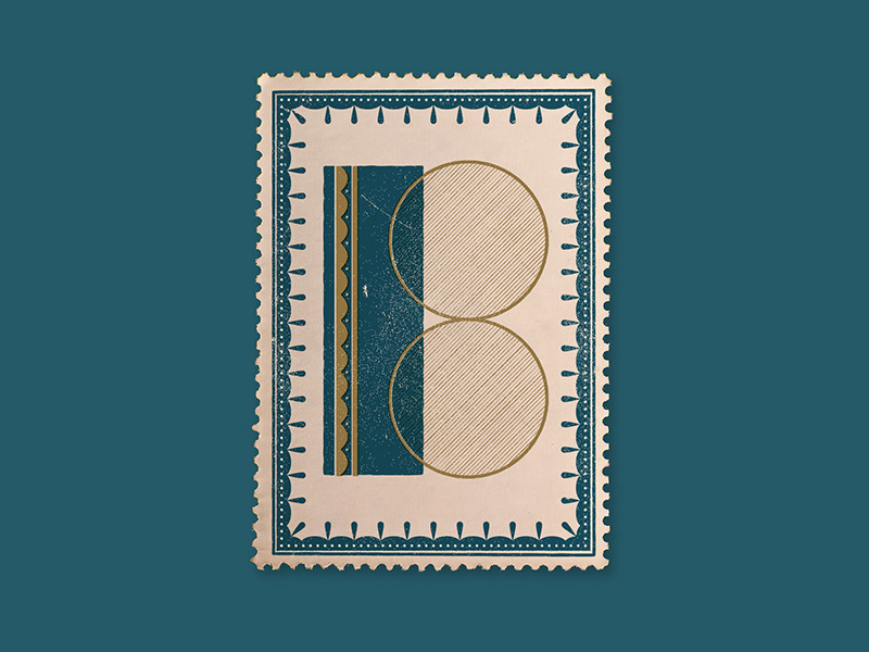 B decoration blue gold distressed vintage stamp art deco type initial b drop cap lettering