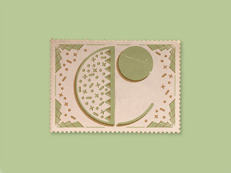 C initial drop cap letter type contrast gold green typography lettering art deco