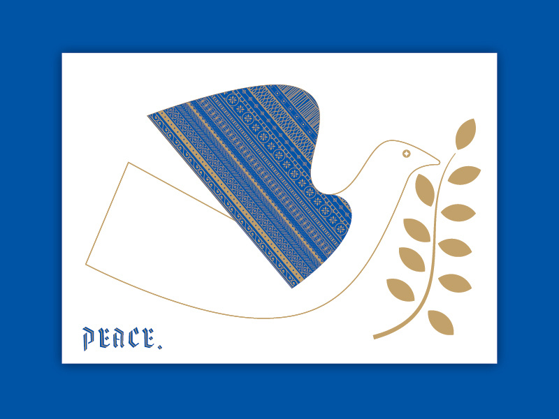 Rest In Peace holiday card ornamental detail blue bird holiday christmas illustration