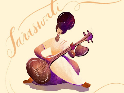 Saraswati characterart digitalart illustration navarathri procreate