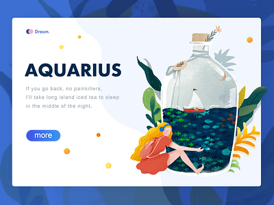 Aquarius blue， bottle， color， design dream， emotional fish， flat， green， gril， illustrations， sea，