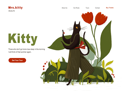 Mrs.kitty cats colors design emotional flowers grass green illustration kitty red web webpage wildlife