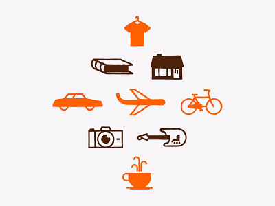 Things We Spend Money On bike book camera car clothing coffee house icons music travel