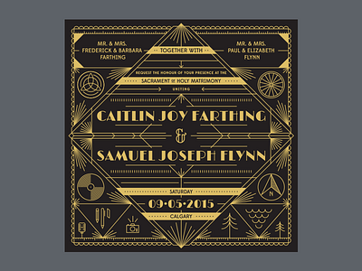 Caiti and Sam art deco detail gold invitation wedding